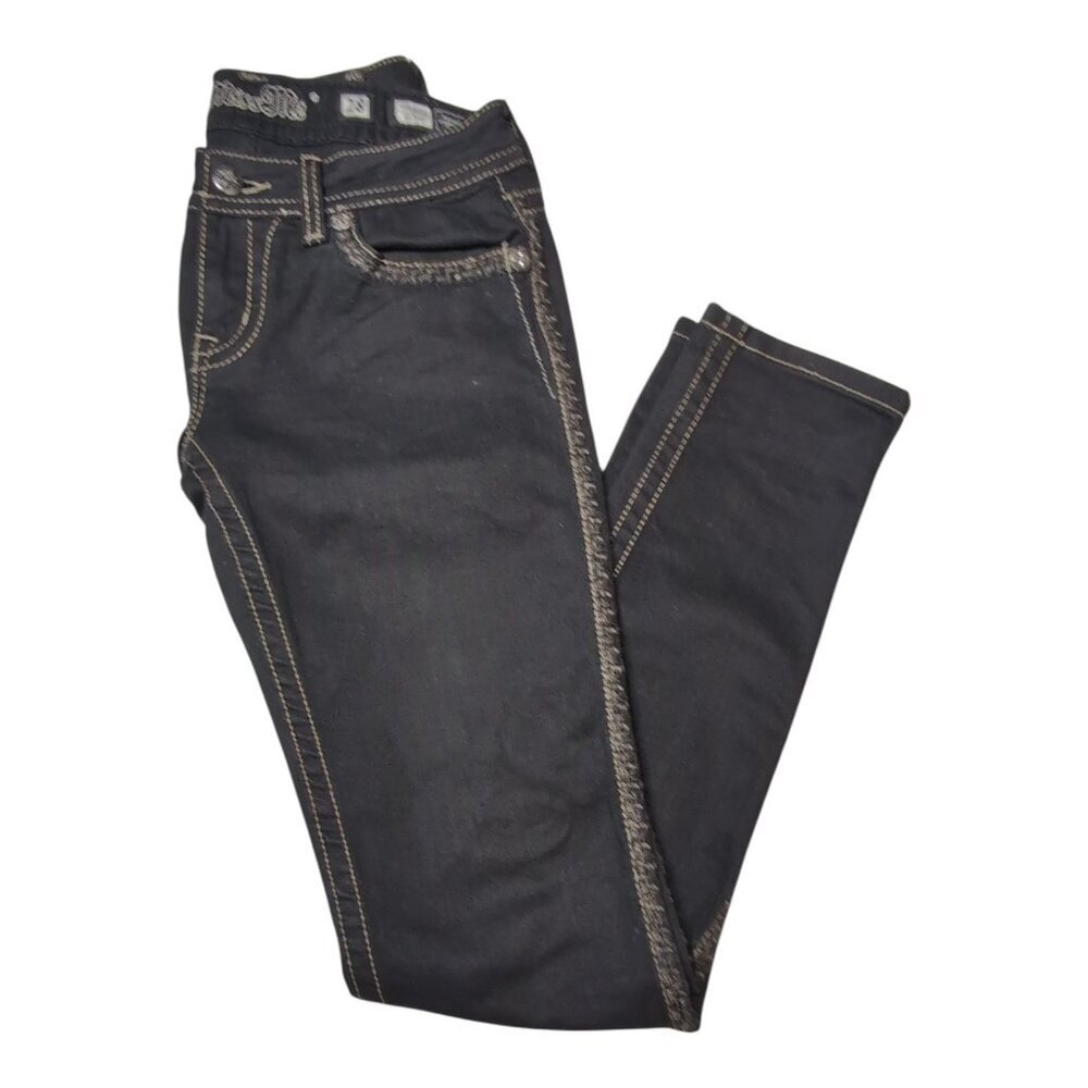 Miss Me Womens Skinny Black Jeans Size 28 Embellished‎ Sparkle Stud Biker Moto